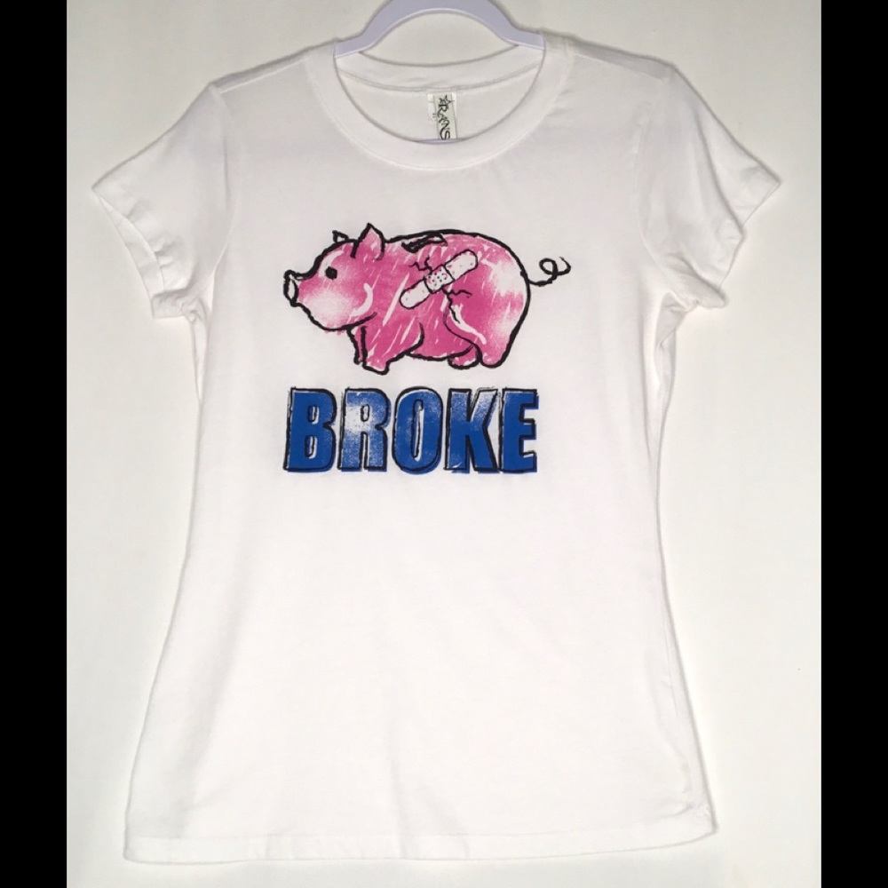 💎Ransom Womens White Broke Piggy Graphic Tee Shirt